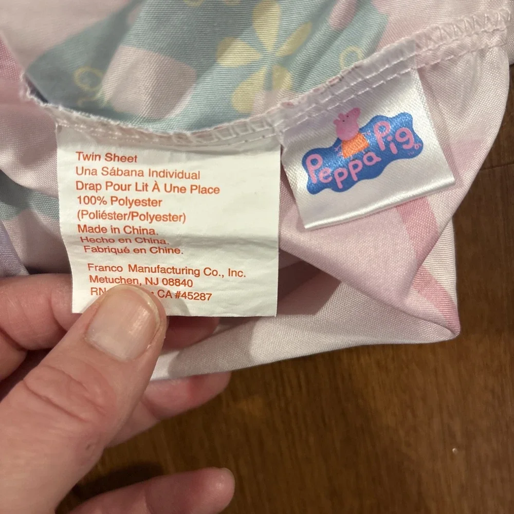 Peppa Pig Twin Sheet Set Flat Fitted Pillowcase 3 Pc Pink Kids Bedding EUC